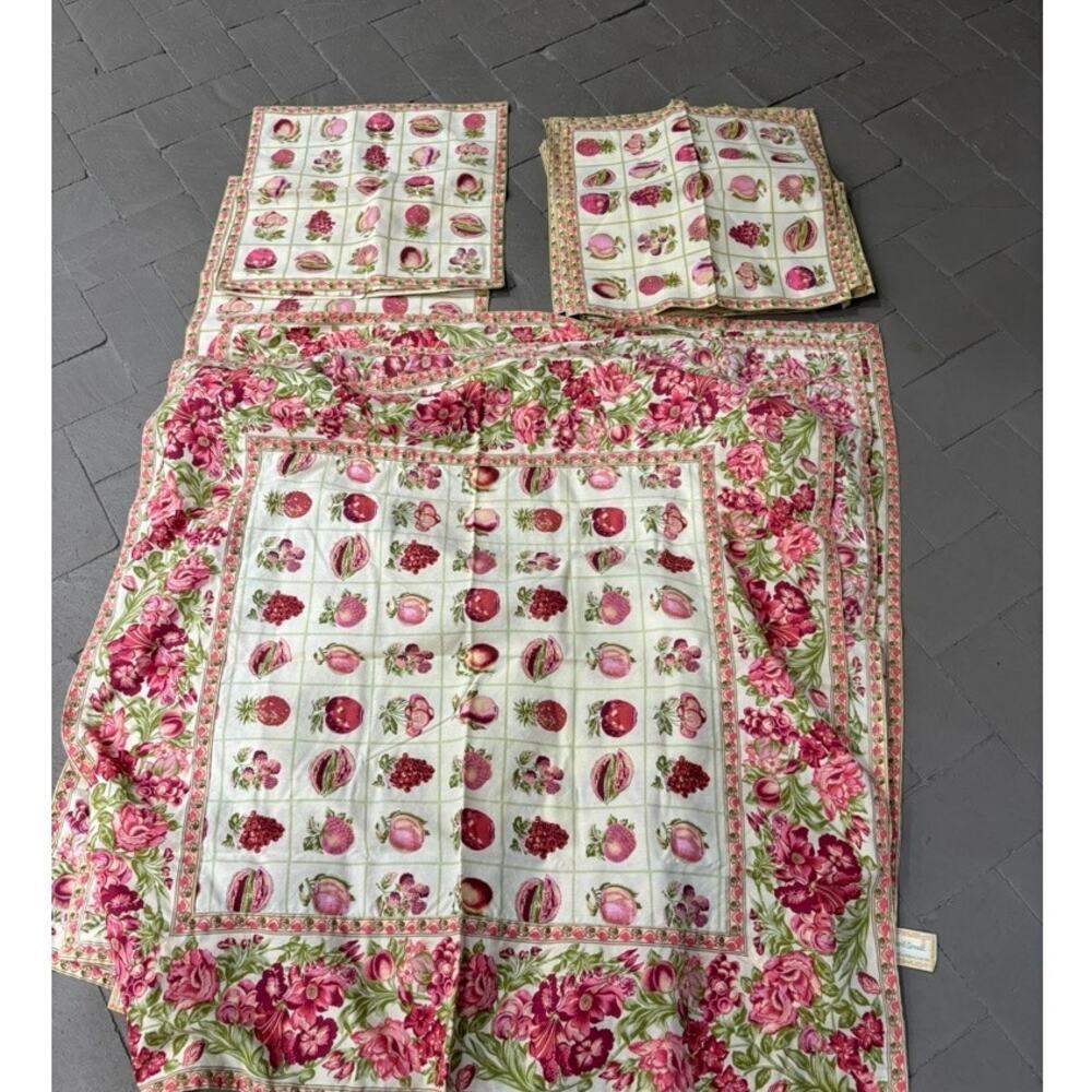 Vintage April Cornell Table Linens and Pillow Covers Fruit Red Pink